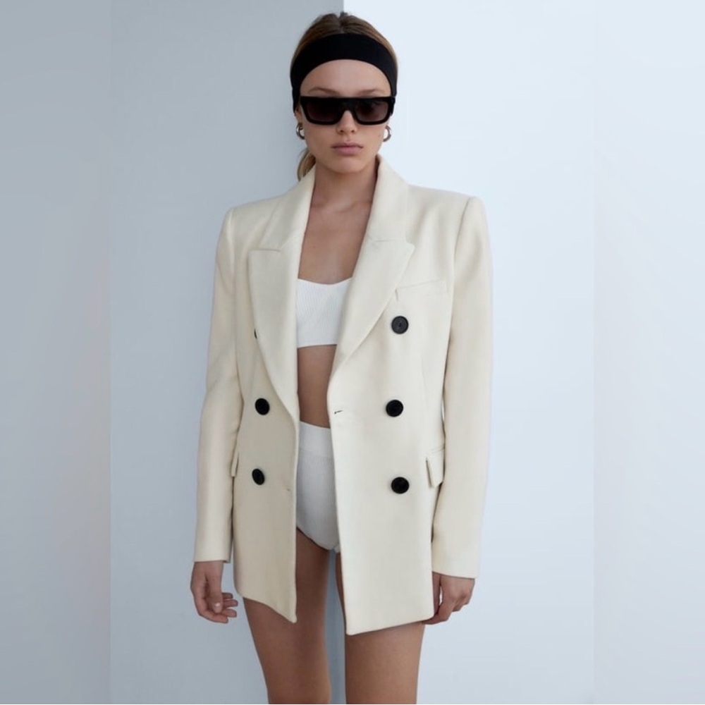 Zara Cream Double-Breasted Blazer